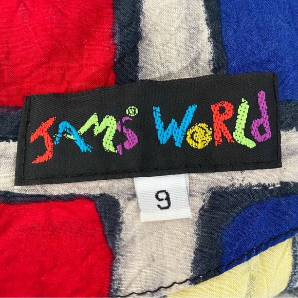 Jams World Vintage Multicolor Square Print Mini Dress Scoop Neck size 9 - Picture 5 of 8